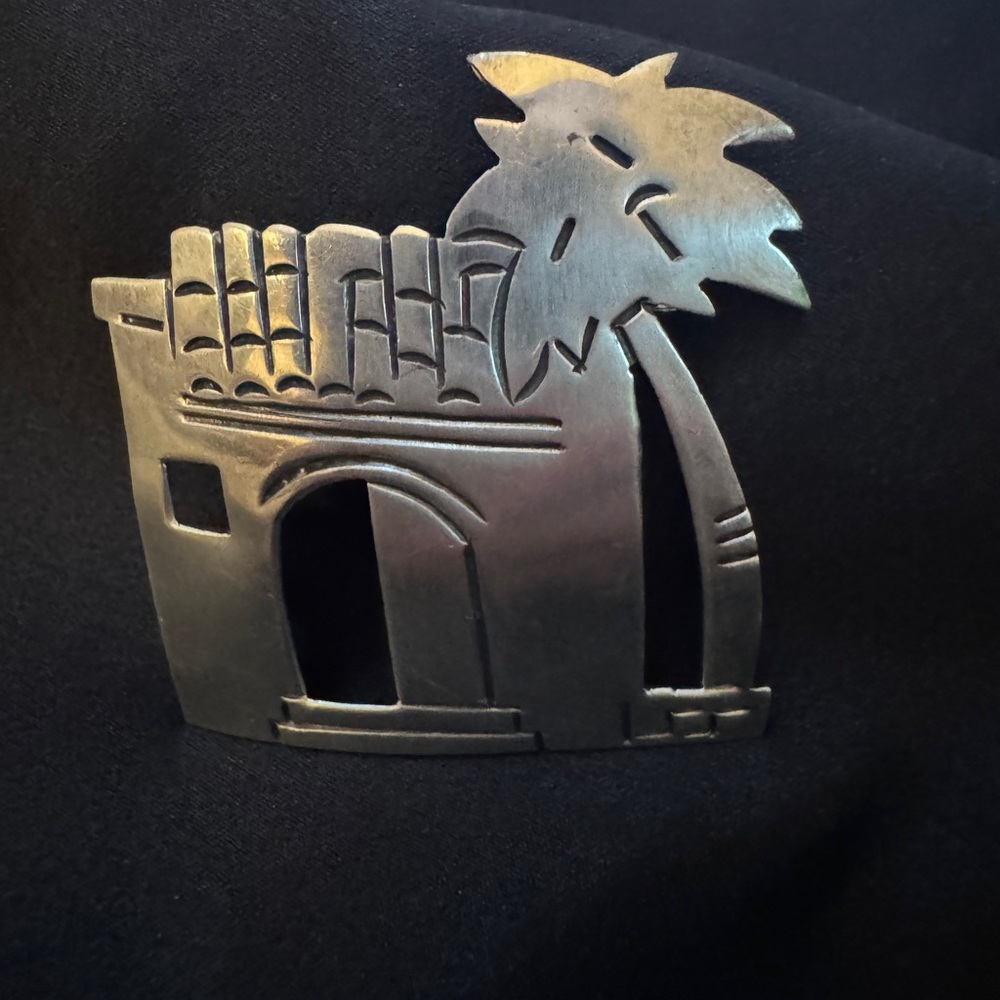 VINTAGE 925 TAXO Silver Solid Sterling  Signed Tropical Palm Tree Brooch Pin - Picture 3 of 10